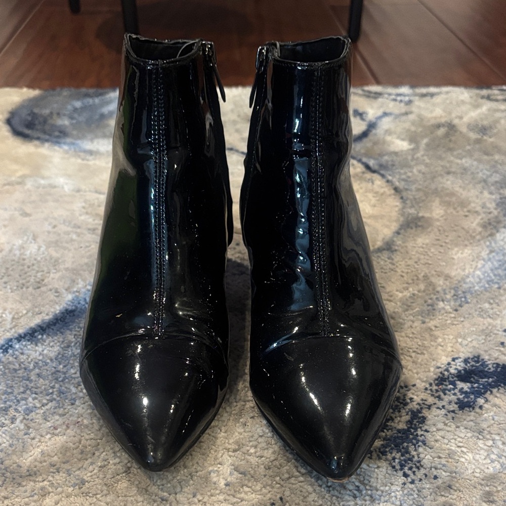 Black Patent Pointed-Toe Ankle Boots | Size 8